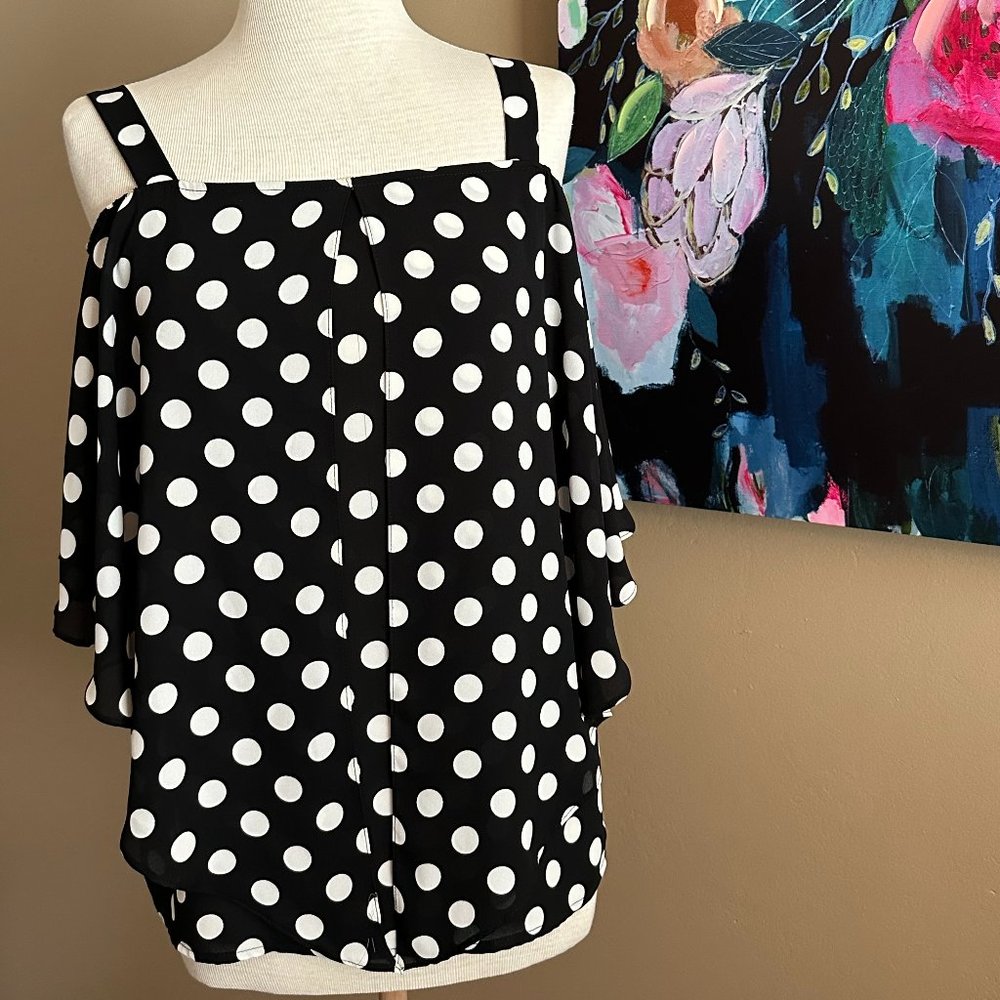 NWT Joseph Ribkoff Black/White Polka Dot Blouse Size 8